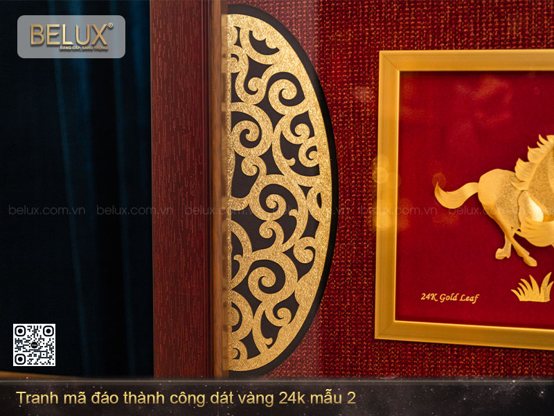 Tranh quà tặng mã đáo thành công dát vàng 24k mẫu 2